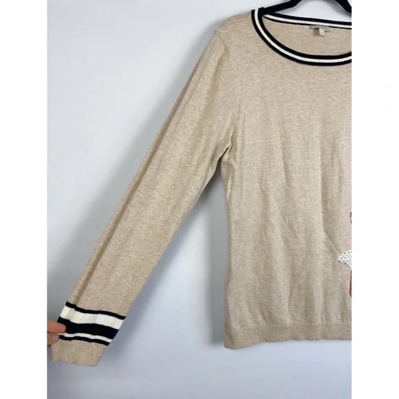 Talbots Womens 100% Cotton Fox Novelty Sweater L Tan Preppy Twee Crewneck - Picture 4 of 8